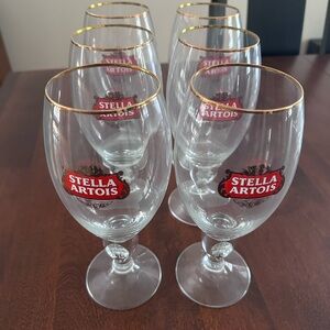 Vintage Stella Artois Gold Rim Beer Glasses Set
